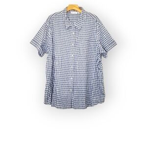 Denim and Co Womens Plaid Seersucker Short Sleeve Button Shirt sz 2X